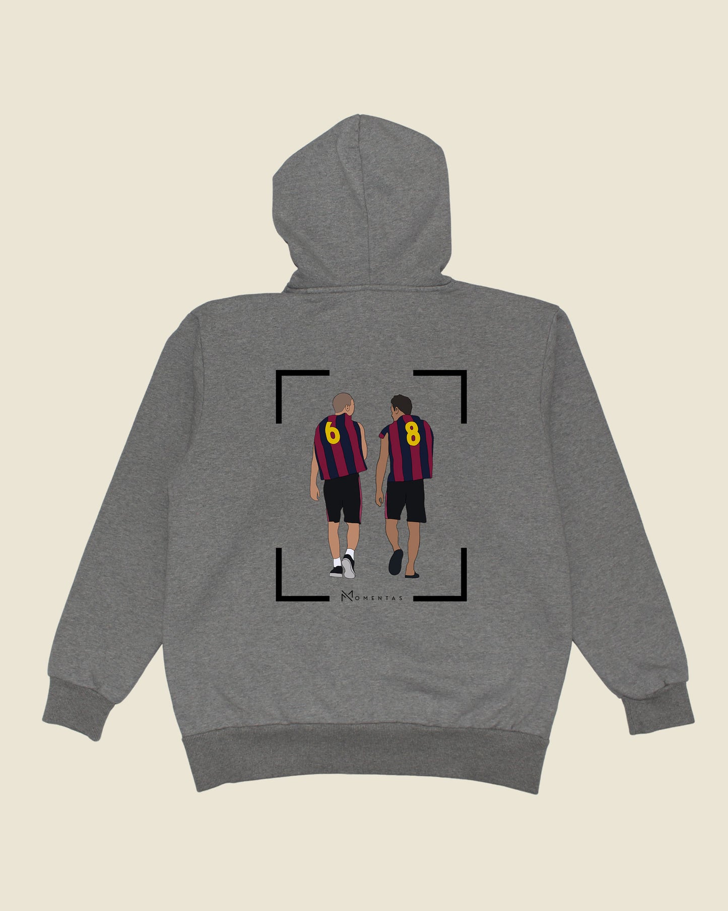 fodboldtrøje andres iniesta og xavi fc barcelona, grå hoodie ryg