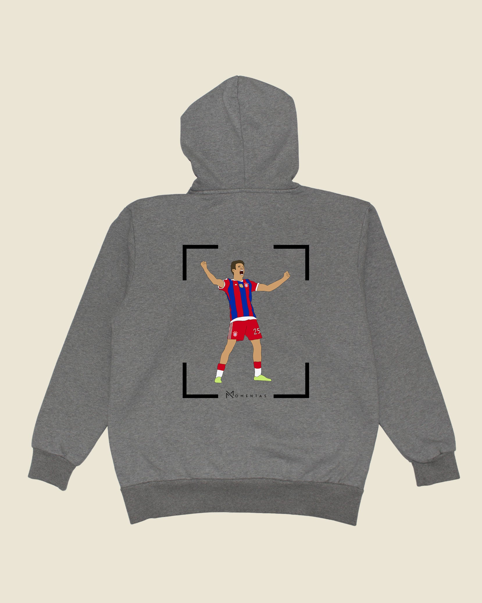 fodboldtrøje thomas müller bayern münchen, grå hoodie ryg
