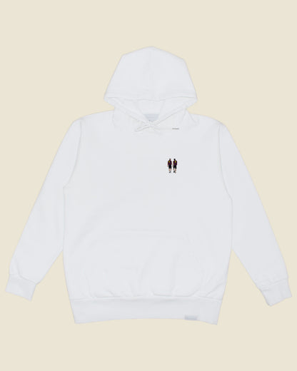 fodboldtrøje andres iniesta og xavi fc barcelona, hvid hoodie front