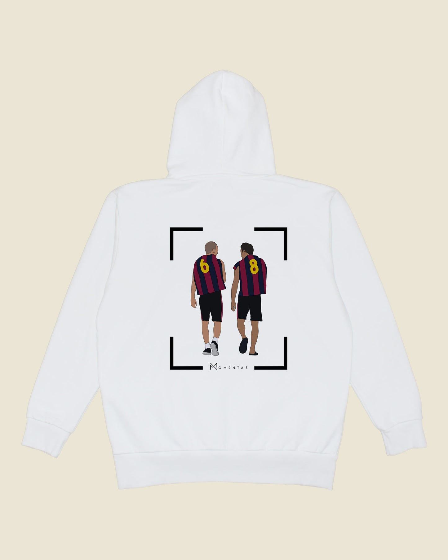 fodboldtrøje andres iniesta og xavi fc barcelona, hvid hoodie ryg