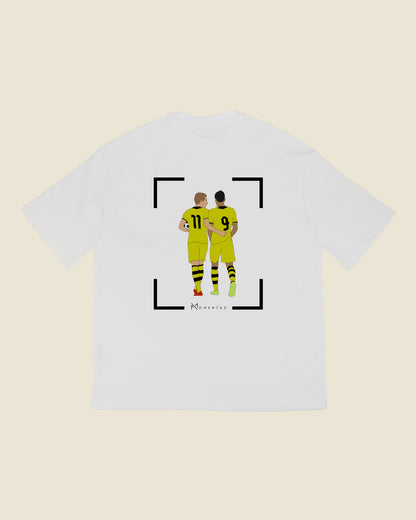 fodboldtrøje marco reus robert lewandowski dortmund, hvid oversized t-shirt ryg