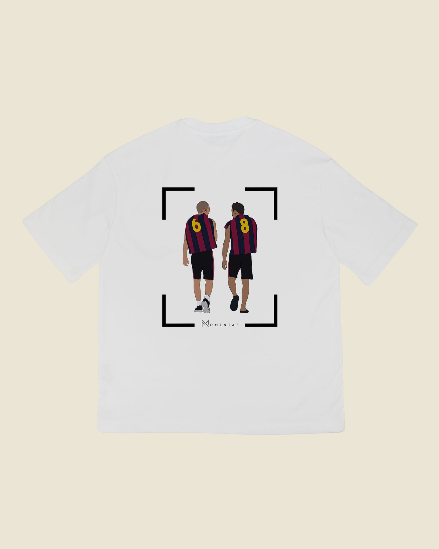 fodboldtrøje andres iniesta og xavi fc barcelona, hvid oversized t-shirt ryg