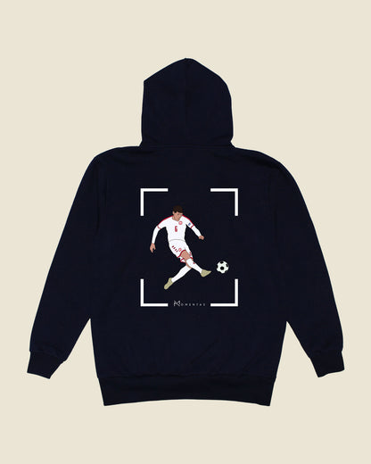 fodboldtrøje andreas christensen danmark, navyblå hoodie ryg