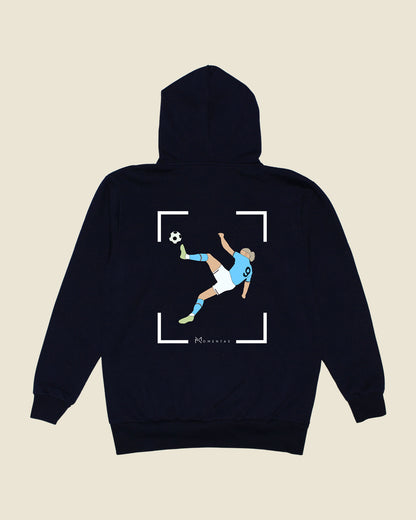 fodboldtrøje erling haaland manchester city, navyblå hoodie ryg
