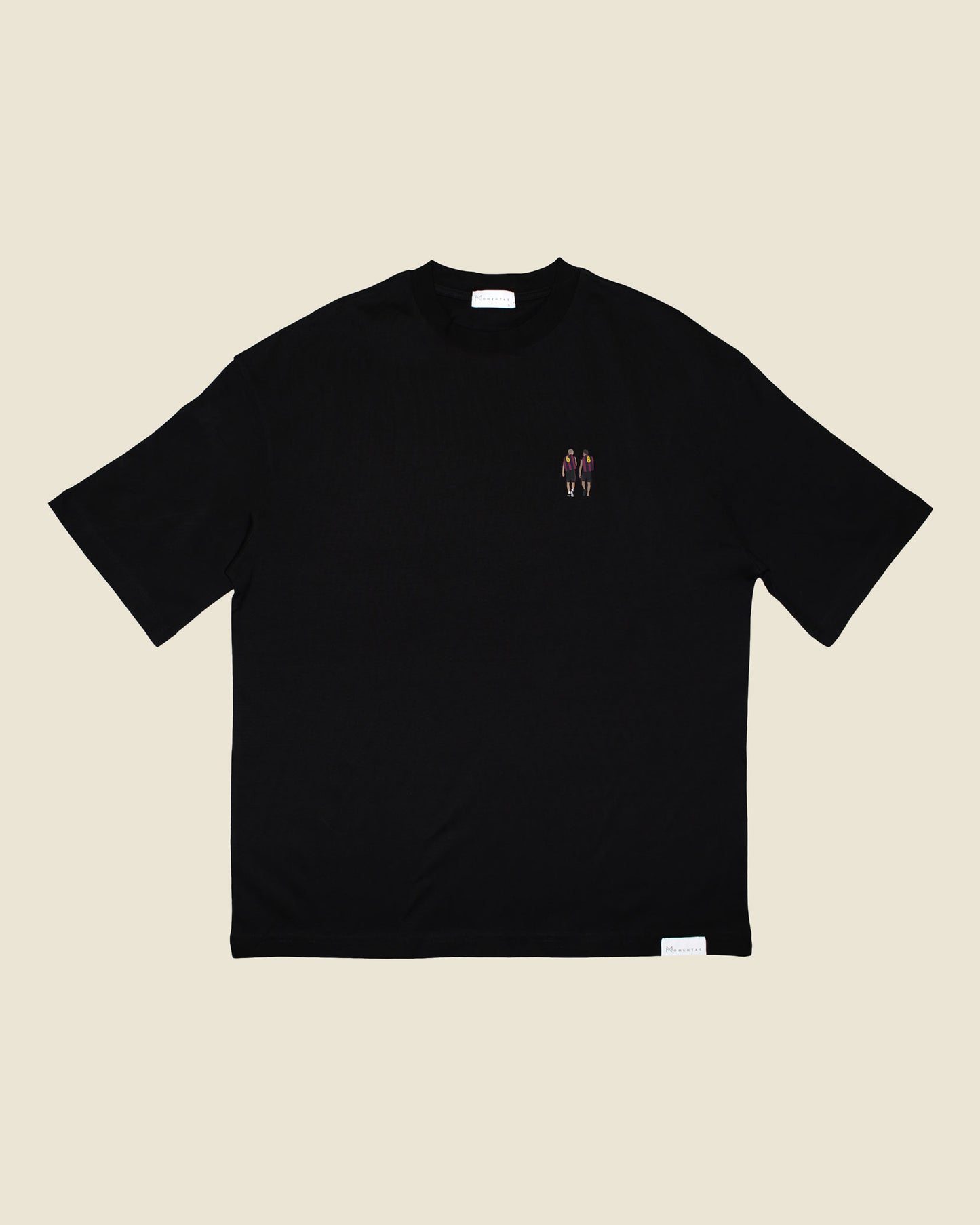 fodboldtrøje andres iniesta og xavi fc barcelona, sort oversized t-shirt front 