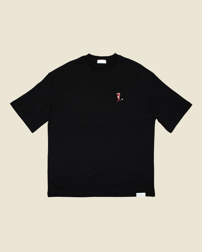 fodboldtrøje john faxe jensen danmark, sort oversized t-shirt front