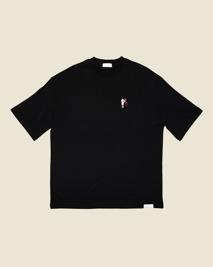 fodboldtrøje rasmus højlund danmark, sort oversized t-shirt front