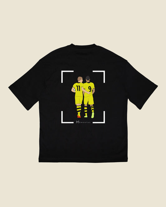 fodboldtrøje marco reus robert lewandowski dortmund, sort oversized t-shirt ryg