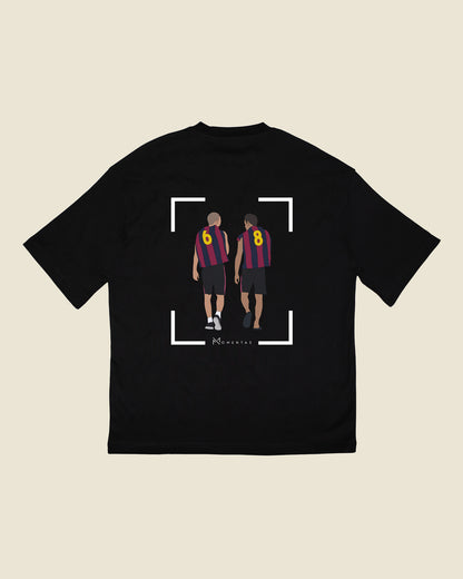 fodboldtrøje andres iniesta og xavi fc barcelona, sort oversized t-shirt ryg