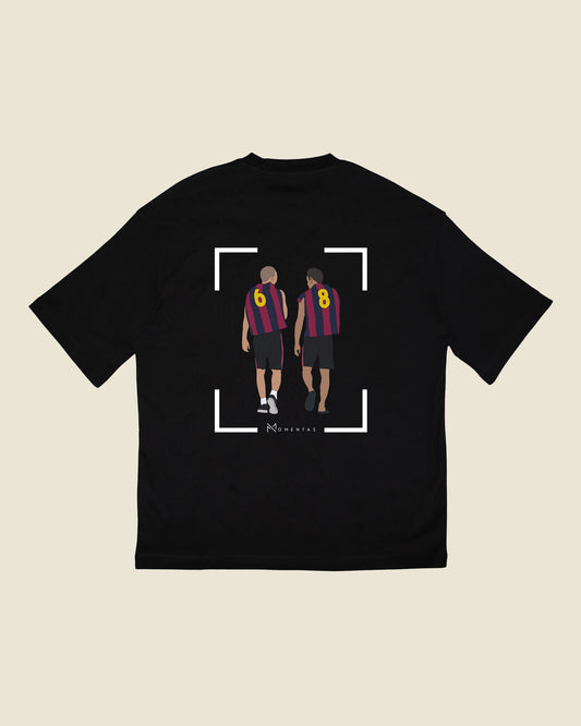fodboldtrøje andres iniesta og xavi fc barcelona, sort oversized t-shirt ryg