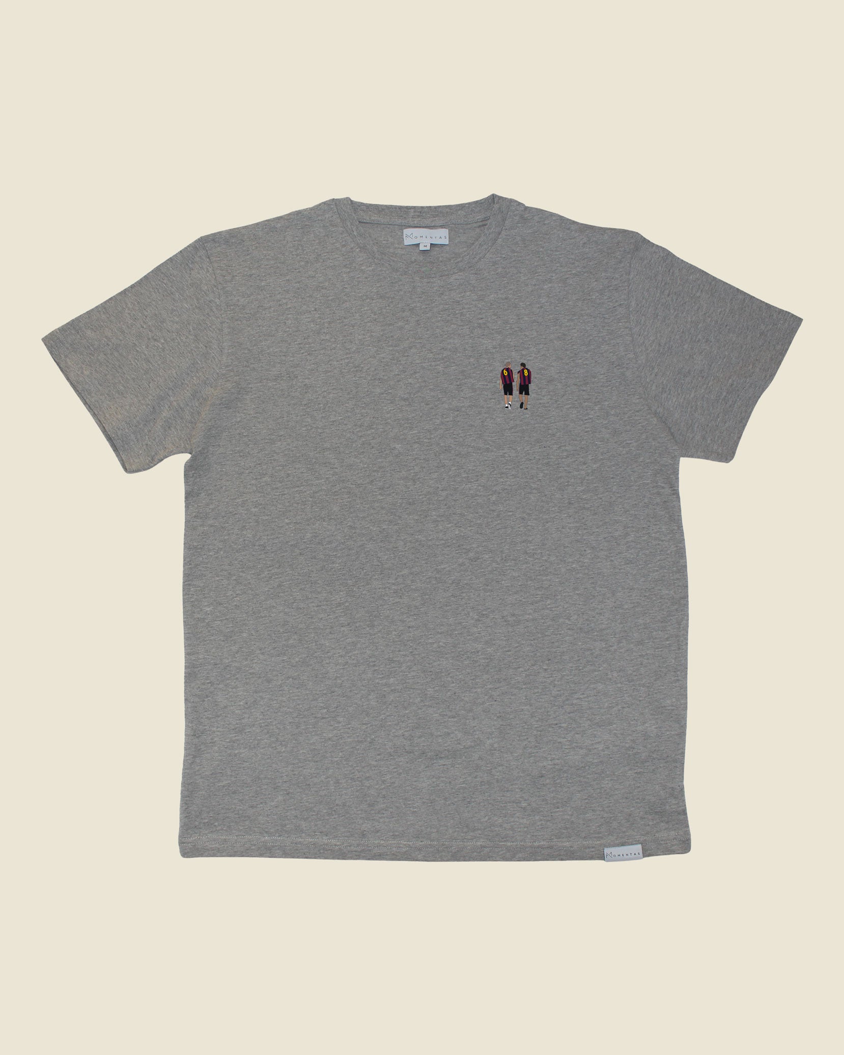 fodboldtrøje andres iniesta og xavi fc barcelona, grå t-shirt front