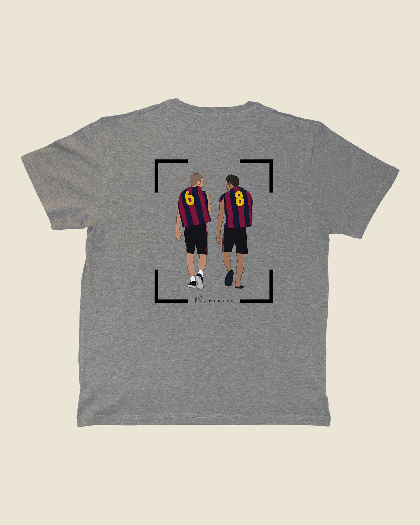 fodboldtrøje andres iniesta og xavi fc barcelona, grå t-shirt ryg