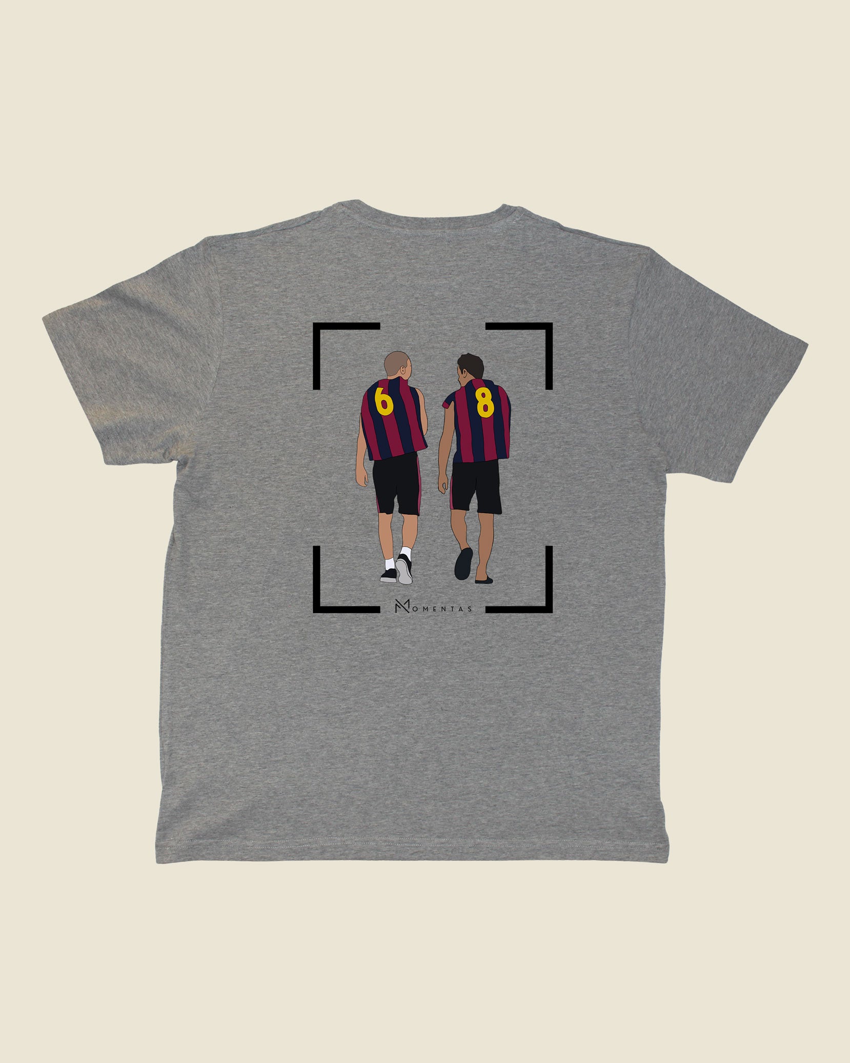 fodboldtrøje andres iniesta og xavi fc barcelona, grå t-shirt ryg