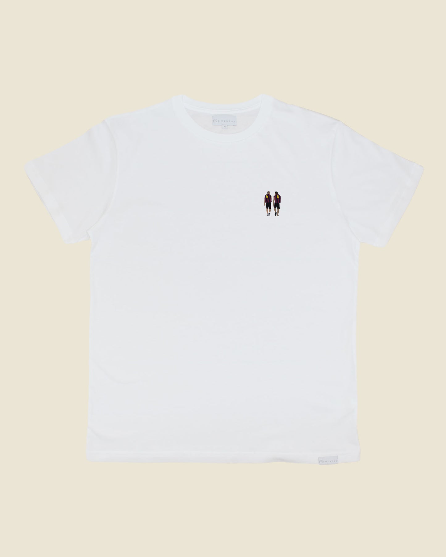 fodboldtrøje andres iniesta og xavi fc barcelona, hvid t-shirt front