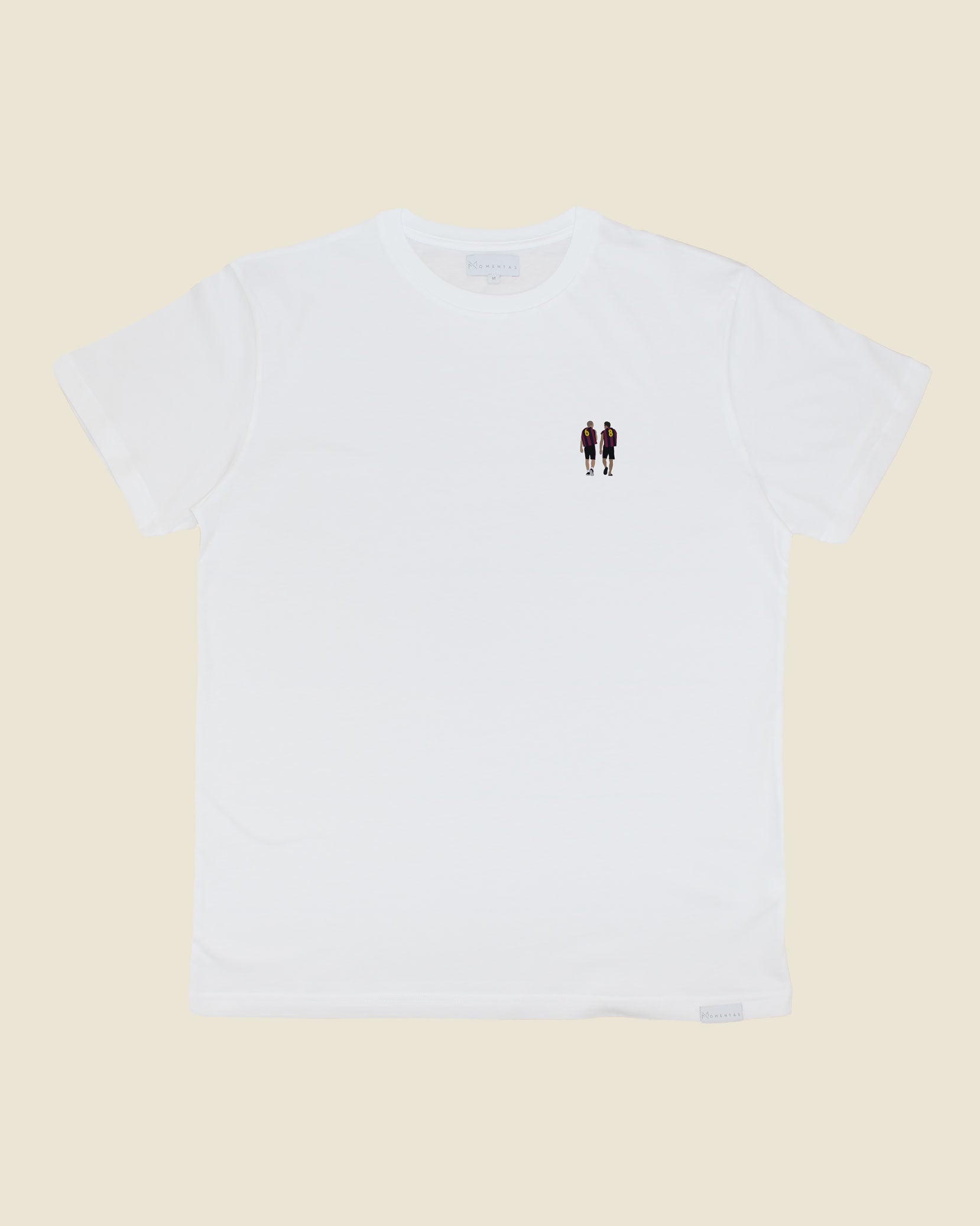 fodboldtrøje andres iniesta og xavi fc barcelona, hvid t-shirt front