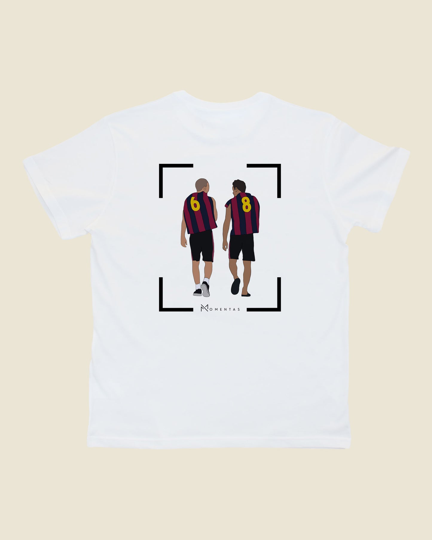 fodboldtrøje andres iniesta og xavi fc barcelona, hvid t-shirt ryg
