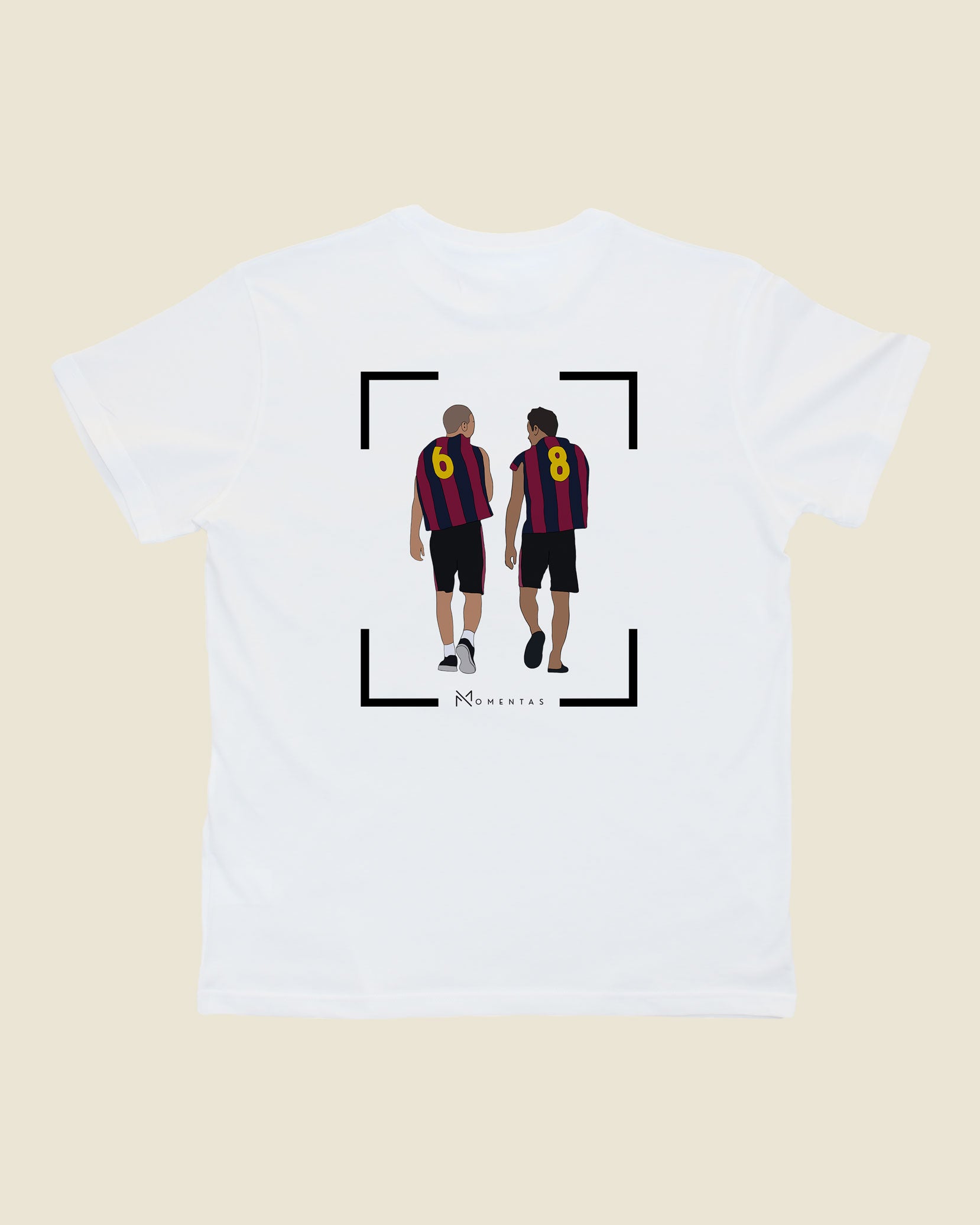fodboldtrøje andres iniesta og xavi fc barcelona, hvid t-shirt ryg