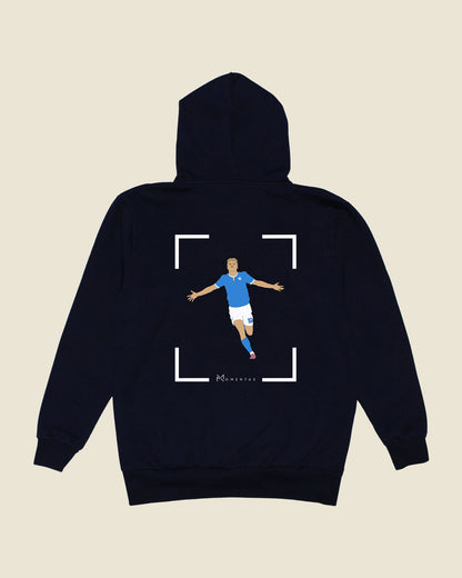 fodboldtrøje rasmus højlund napoli, navyblå hoodie ryg