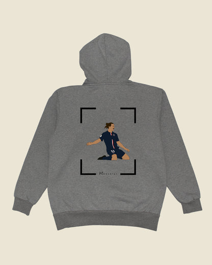 fodboldtrøje zlatan ibrahimovic psg, grå hoodie ryg